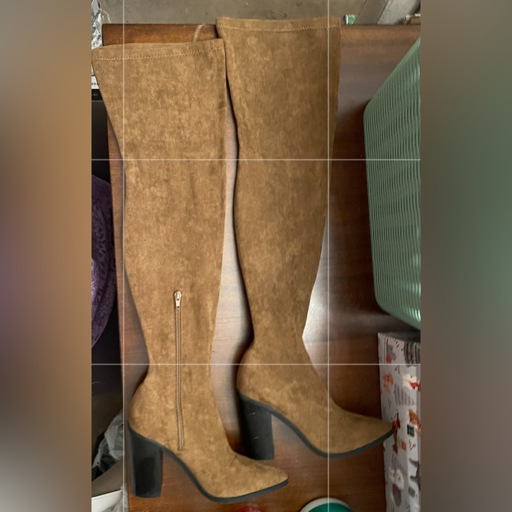 So Me Women's Brown Leather Over The Knee Stretchy Boots Size 7